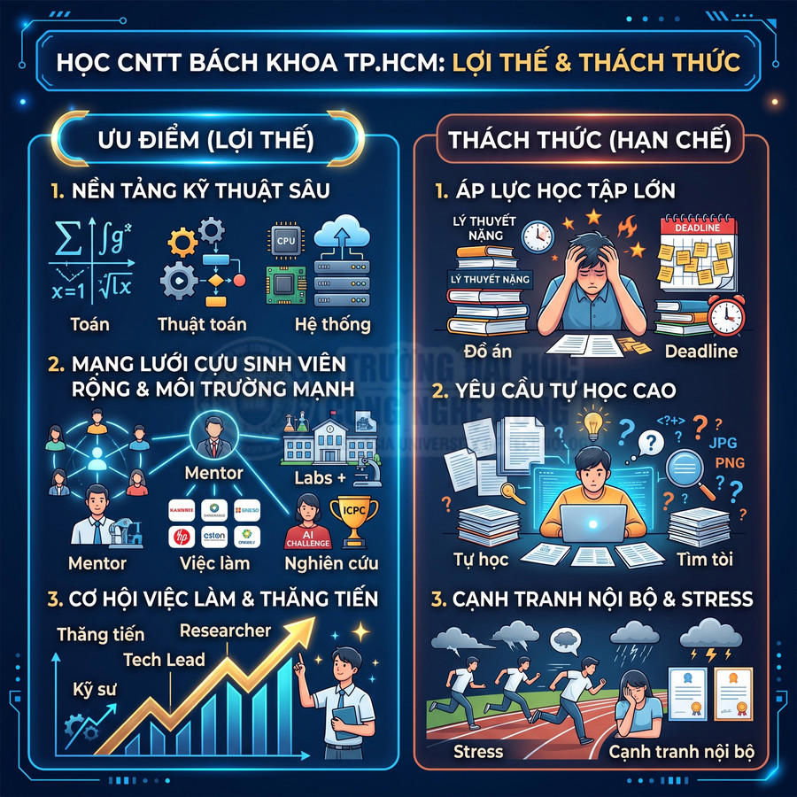 Infographic lợi thế và thách thức khi học ngành công nghệ thông tin Bách khoa TP HCM