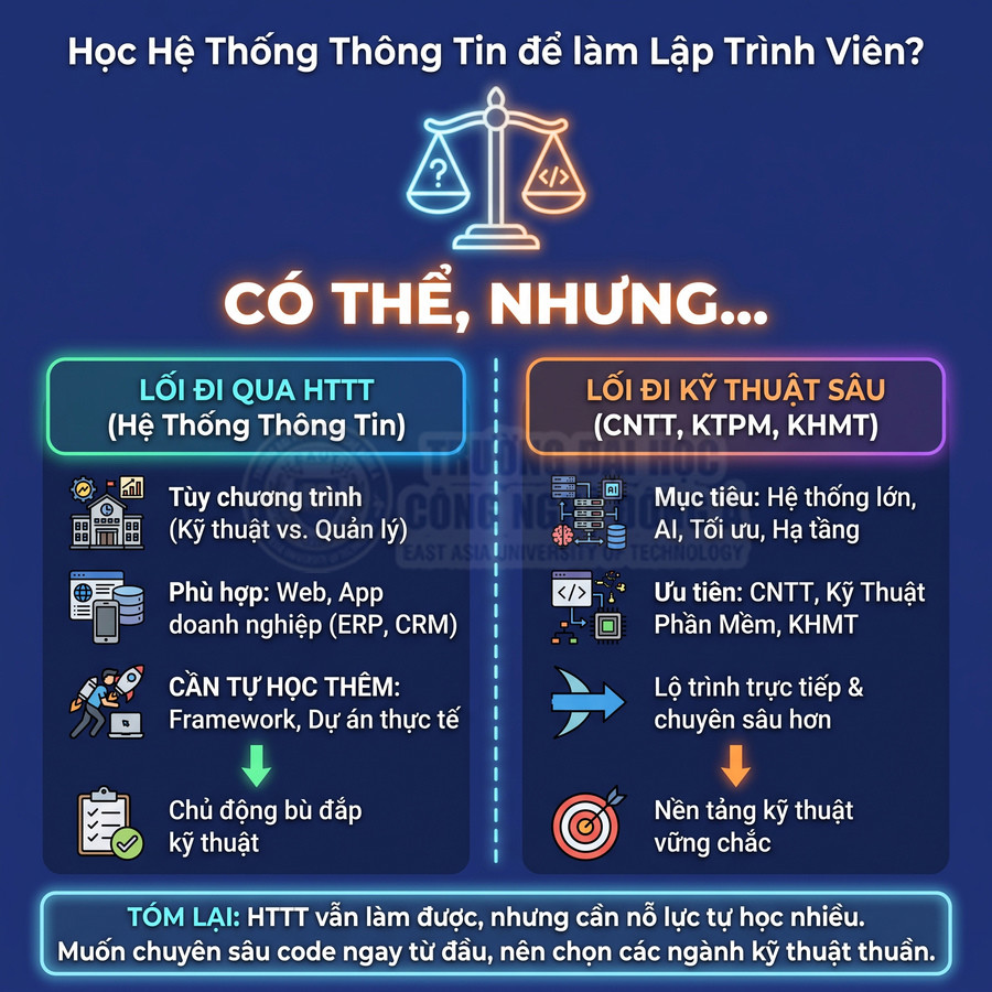 So sánh lộ trình học Hệ thống Thông tin và các ngành kỹ thuật sâu để trở thành lập trình viên