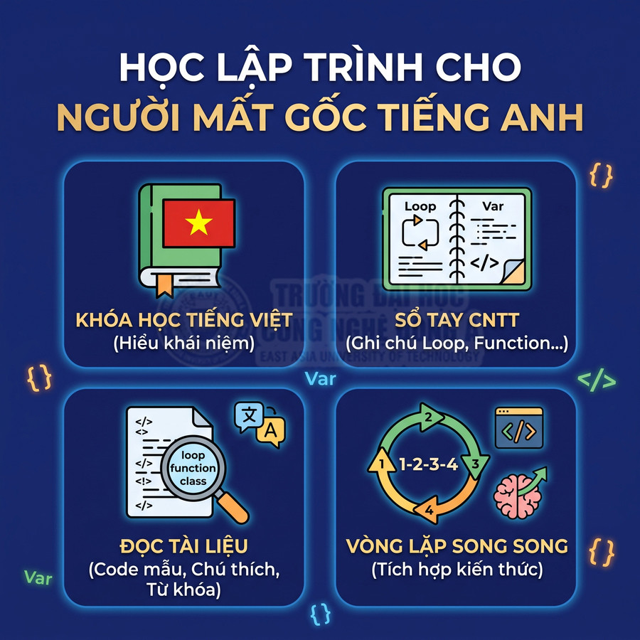 Khóa học lập trình cho người mất gốc tiếng Anh với giáo trình tiếng Việt và tài liệu CNTT minh họa