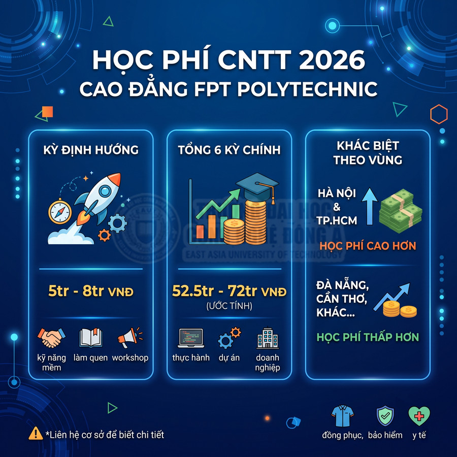 Học phí ngành CNTT 2026 Cao đẳng FPT Polytechnic, tổng chi phí ước tính và chênh lệch theo khu vực