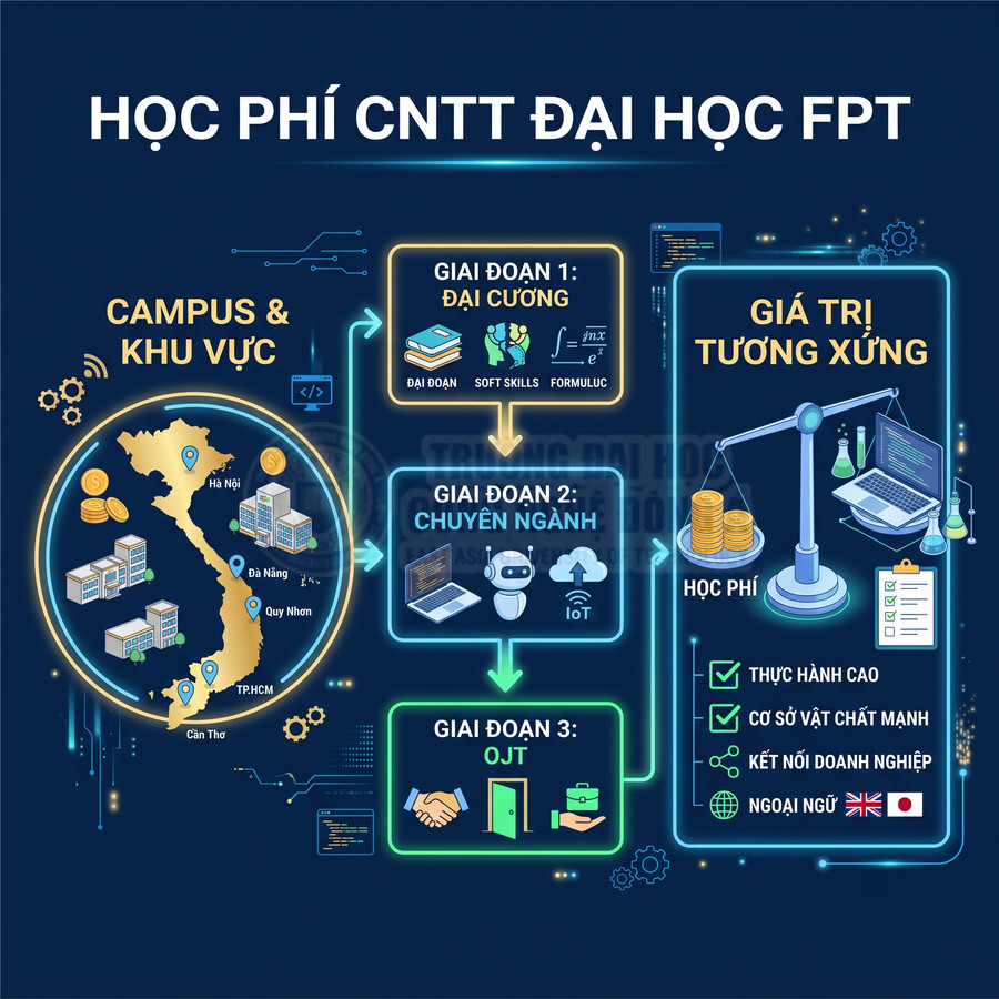 Infographic học phí ngành CNTT Đại học FPT, các giai đoạn đào tạo và giá trị tương xứng cho sinh viên