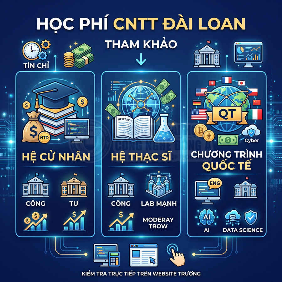 Học phí ngành công nghệ thông tin Đài Loan cho hệ cử nhân, thạc sĩ và chương trình quốc tế