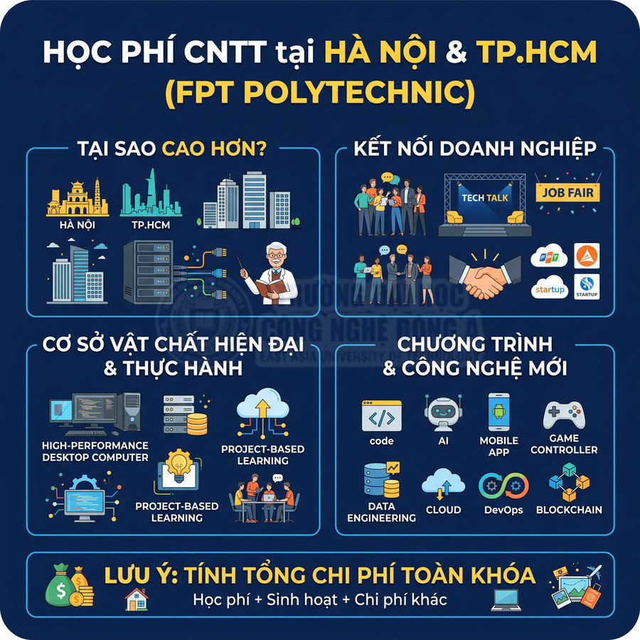 Infographic học phí ngành CNTT tại Hà Nội và TP.HCM của FPT Polytechnic, lý do cao hơn và các lợi ích cho sinh viên