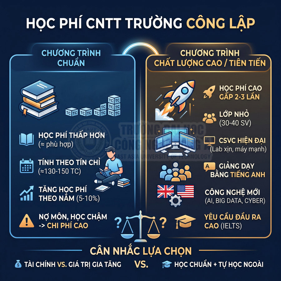 So sánh học phí ngành CNTT chương trình chuẩn và chất lượng cao tại trường công lập