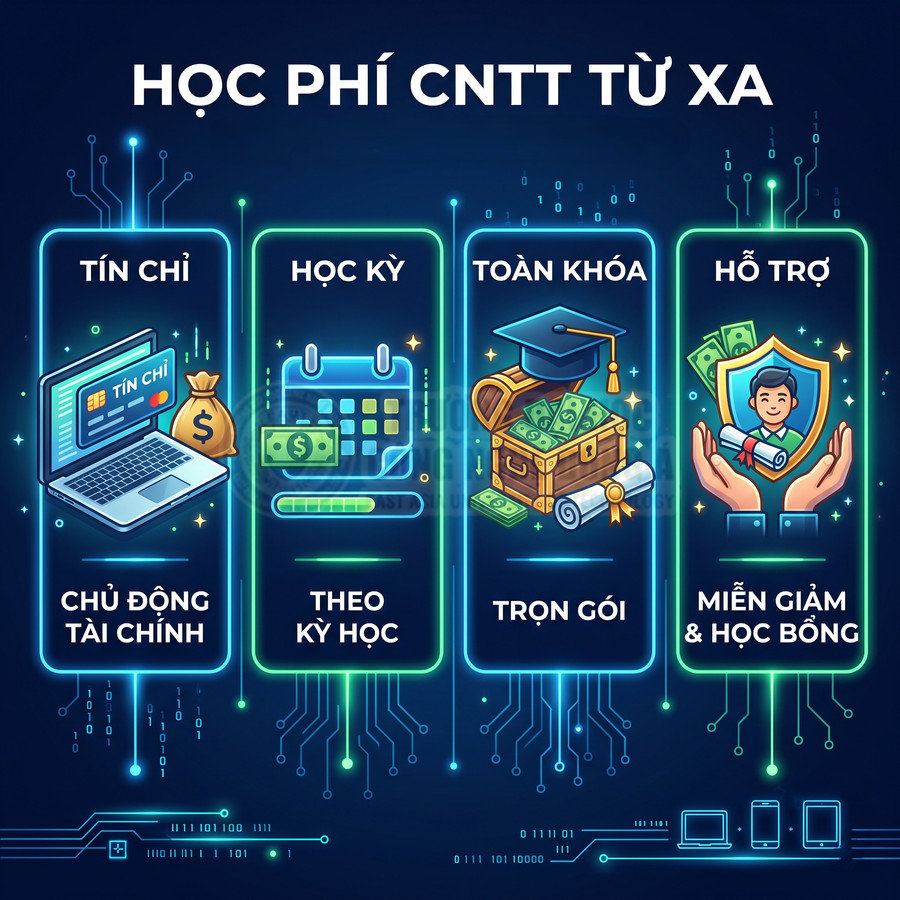 Học phí ngành CNTT từ xa với các gói tín chỉ, theo kỳ, trọn khóa và hỗ trợ miễn giảm học bổng