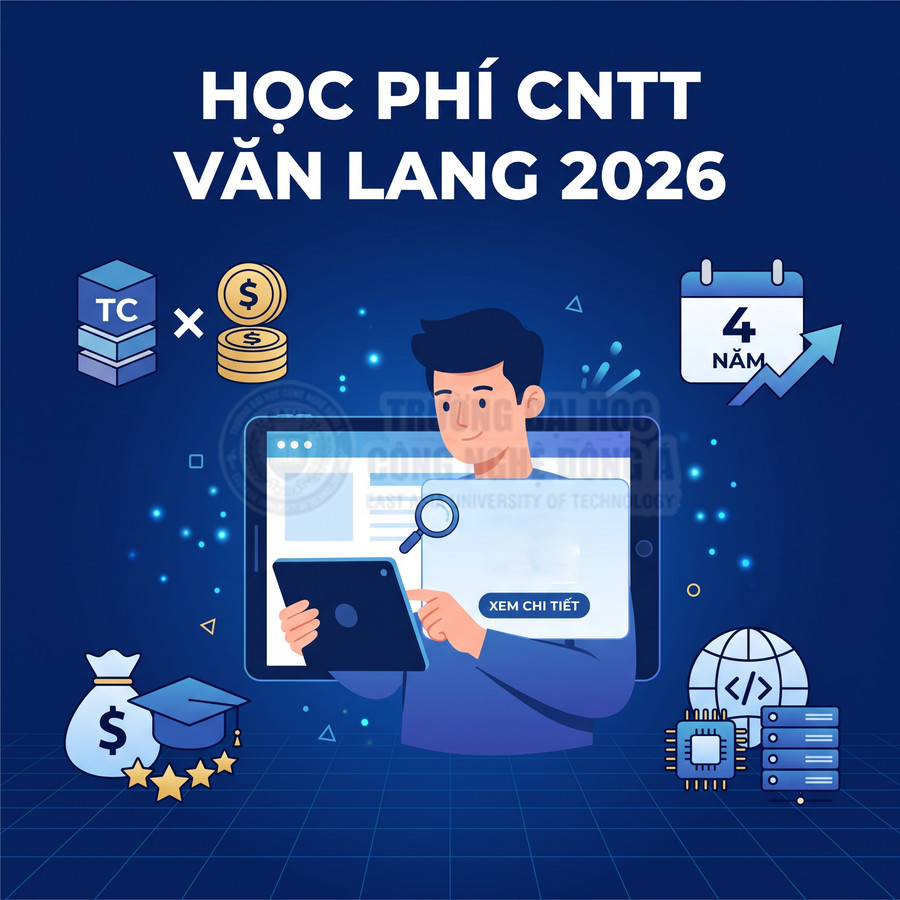 Học phí ngành công nghệ thông tin Văn Lang 2026 với sinh viên tra cứu chi tiết trên máy tính bảng