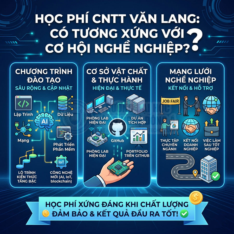 Infographic giới thiệu học phí và chương trình đào tạo ngành công nghệ thông tin trường Văn Lang