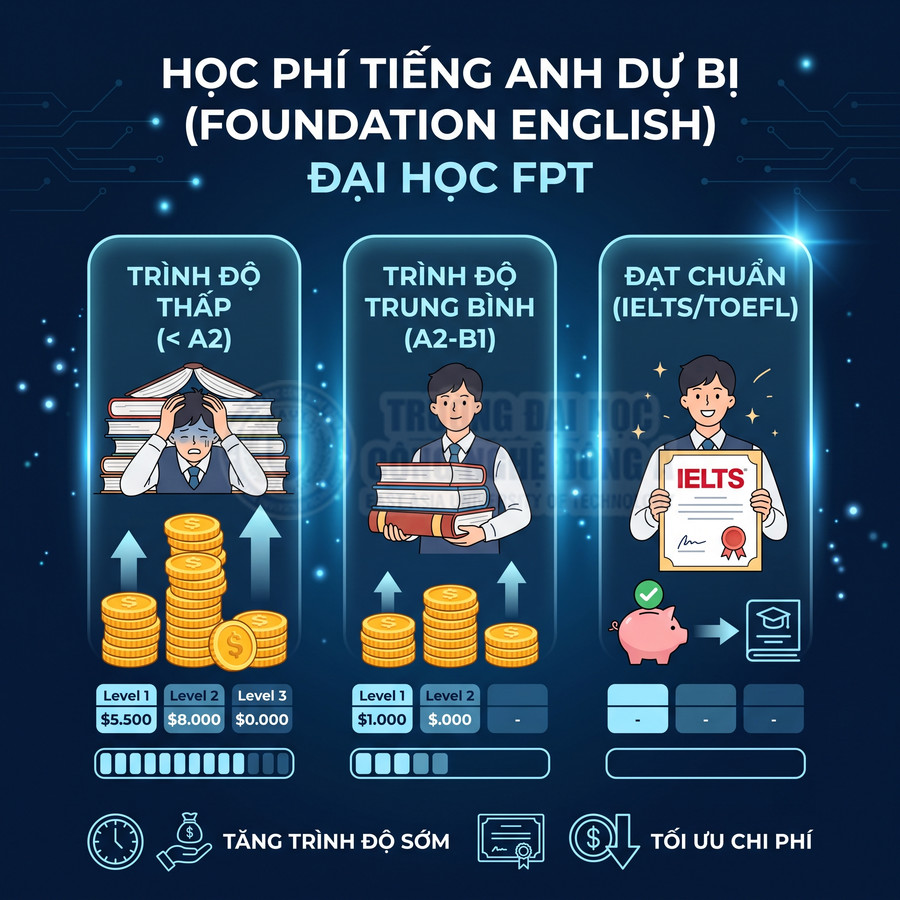 Học phí tiếng Anh dự bị Đại học FPT so sánh theo trình độ A2 B1 và đạt chuẩn IELTS TOEFL