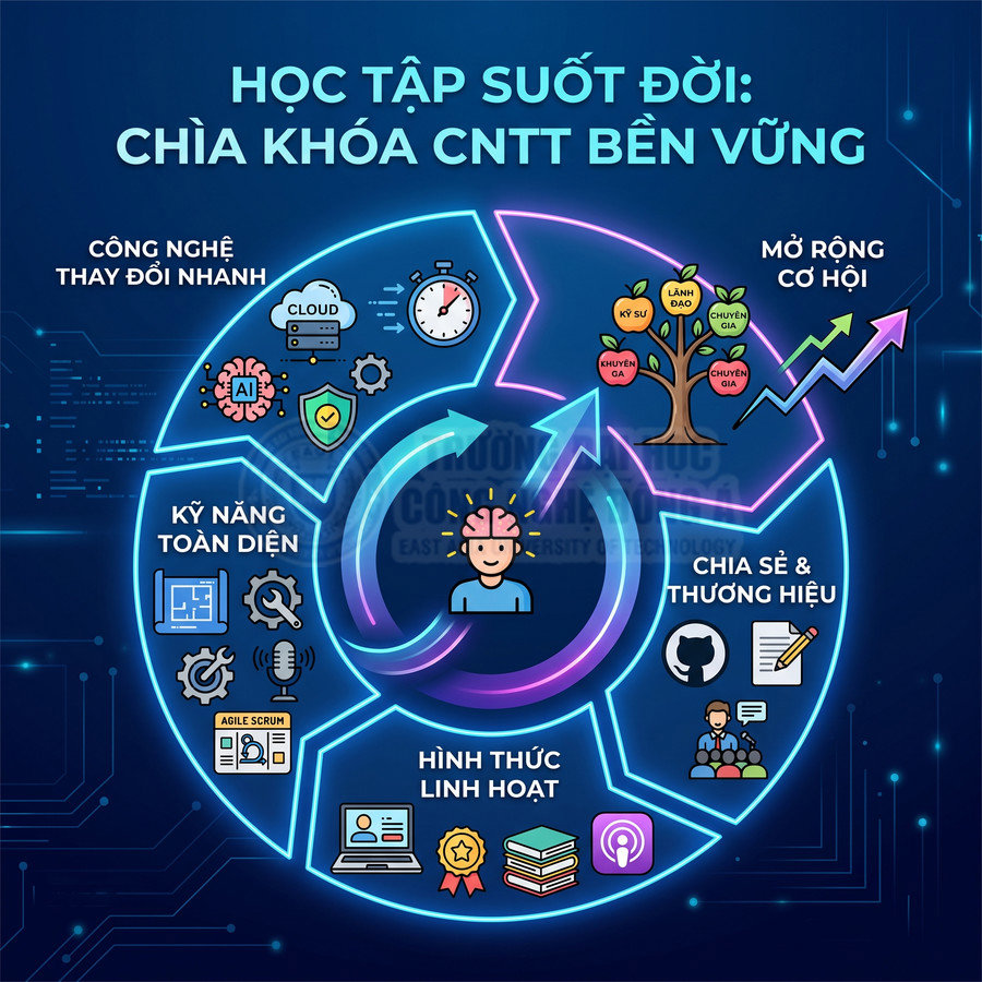Mô hình học tập suốt đời trong ngành công nghệ thông tin với các kỹ năng, cơ hội và hình thức học linh hoạt