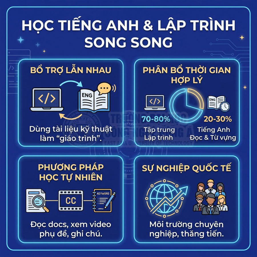 Học tiếng Anh và lập trình song song với phương pháp tự nhiên, phân bổ thời gian hợp lý và định hướng sự nghiệp quốc tế