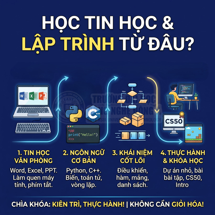 Hướng dẫn lộ trình học tin học và lập trình từ cơ bản đến thực hành với các bước và kỹ năng cần thiết