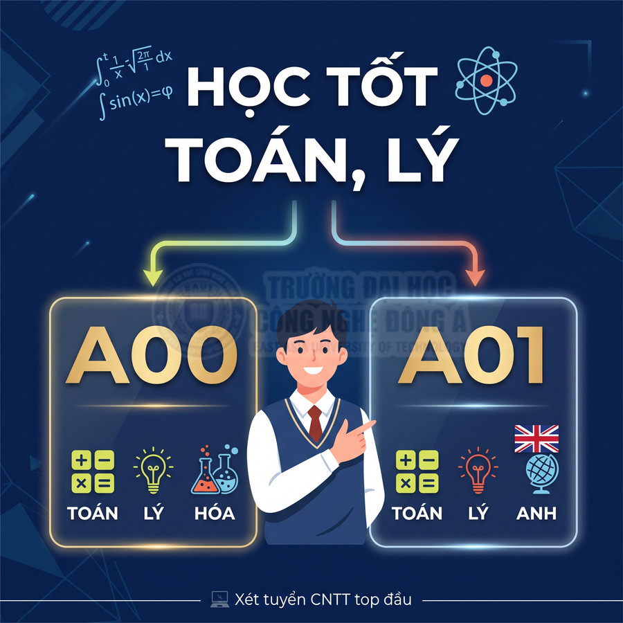 Học tốt Toán Lý chọn khối A00 Toán Lý Hóa hoặc A01 Toán Lý Anh cho xét tuyển CNTT