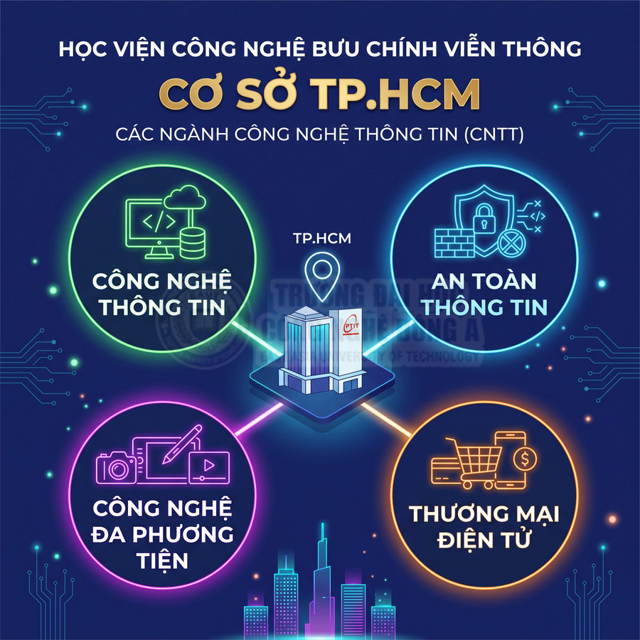 Học viện Công nghệ Bưu chính Viễn thông cơ sở TP.HCM giới thiệu các ngành CNTT, an toàn thông tin, đa phương tiện, thương mại điện tử