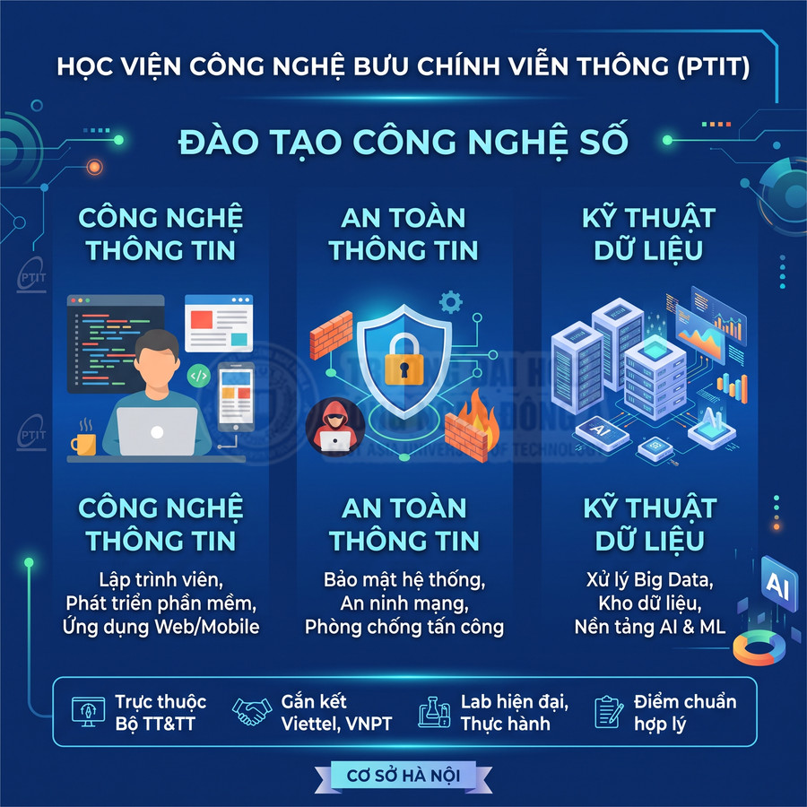 Chương trình đào tạo công nghệ số PTIT tại Hà Nội với các ngành CNTT, an toàn thông tin và kỹ thuật dữ liệu