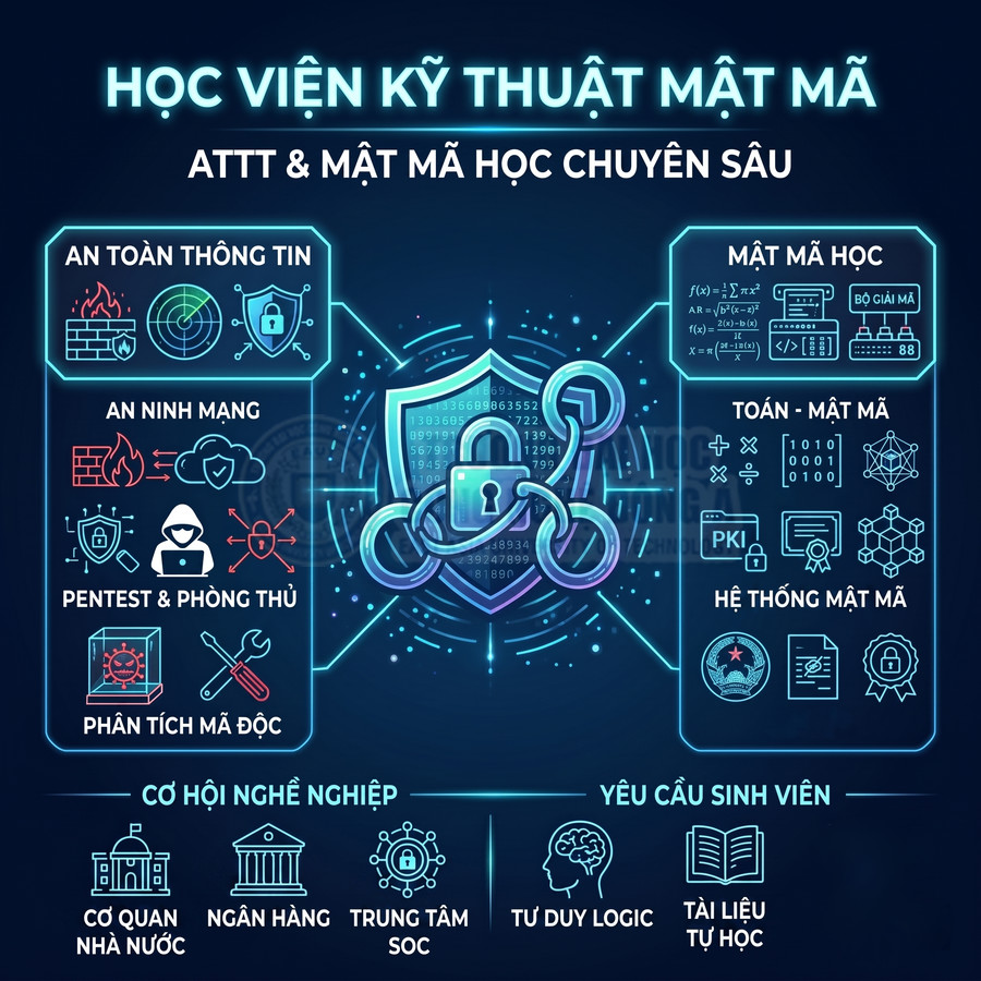 Poster giới thiệu chương trình an toàn thông tin và mật mã học tại Học viện Kỹ thuật Mật mã