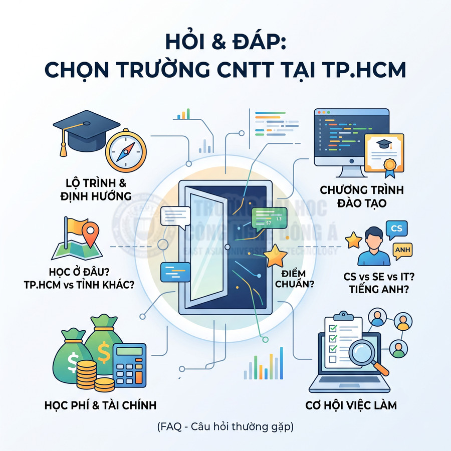 Hỏi đáp chọn trường công nghệ thông tin tại TP.HCM với lộ trình học, học phí, điểm chuẩn và cơ hội việc làm