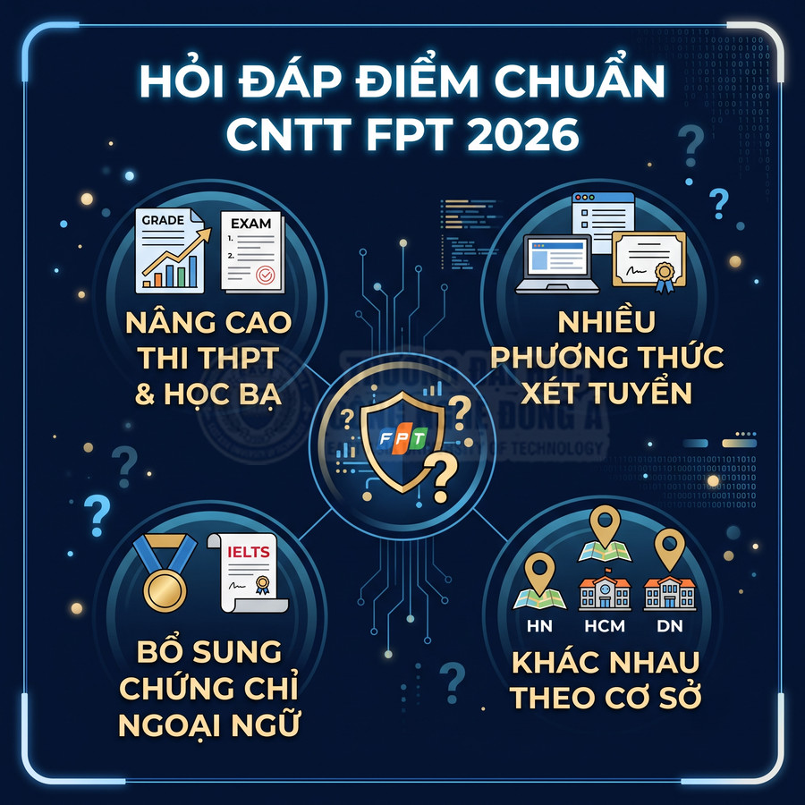 Hỏi đáp điểm chuẩn ngành CNTT FPT 2026 với các phương thức xét tuyển và yêu cầu chứng chỉ ngoại ngữ