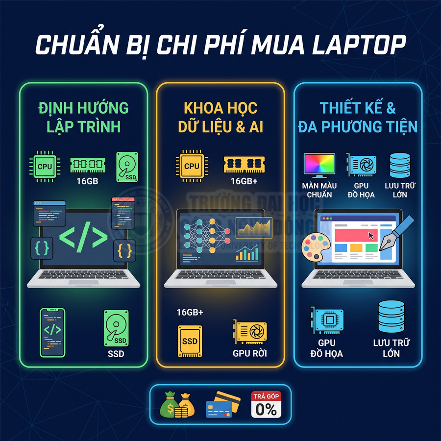 Hướng dẫn chọn laptop cho lập trình, khoa học dữ liệu AI và thiết kế đa phương tiện với cấu hình gợi ý