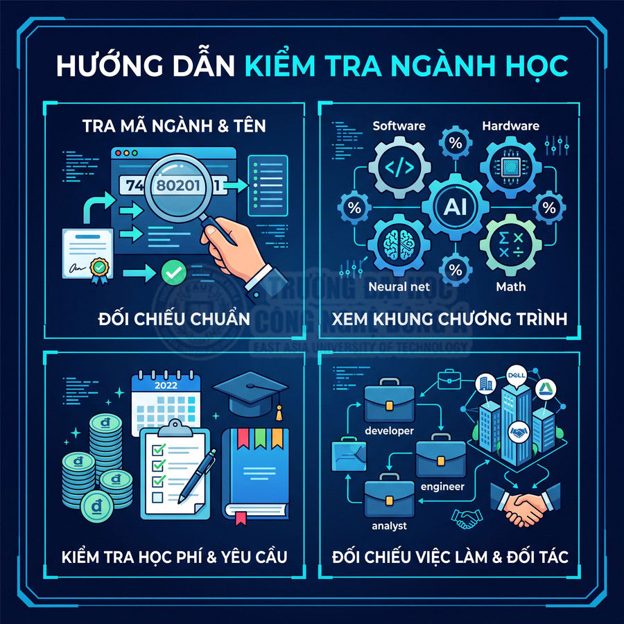 Hướng dẫn kiểm tra ngành học với các bước tra mã ngành, xem chương trình, học phí và cơ hội việc làm