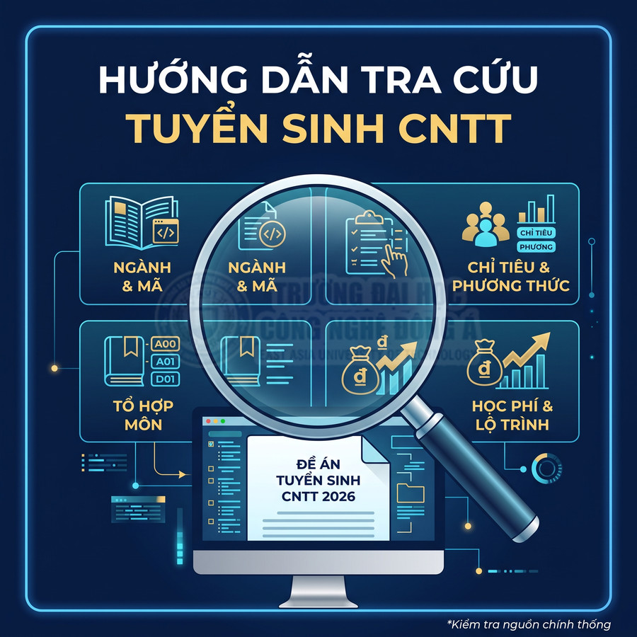 Hướng dẫn tra cứu tuyển sinh CNTT 2026 với thông tin ngành mã, chỉ tiêu, học phí và lộ trình trên màn hình máy tính