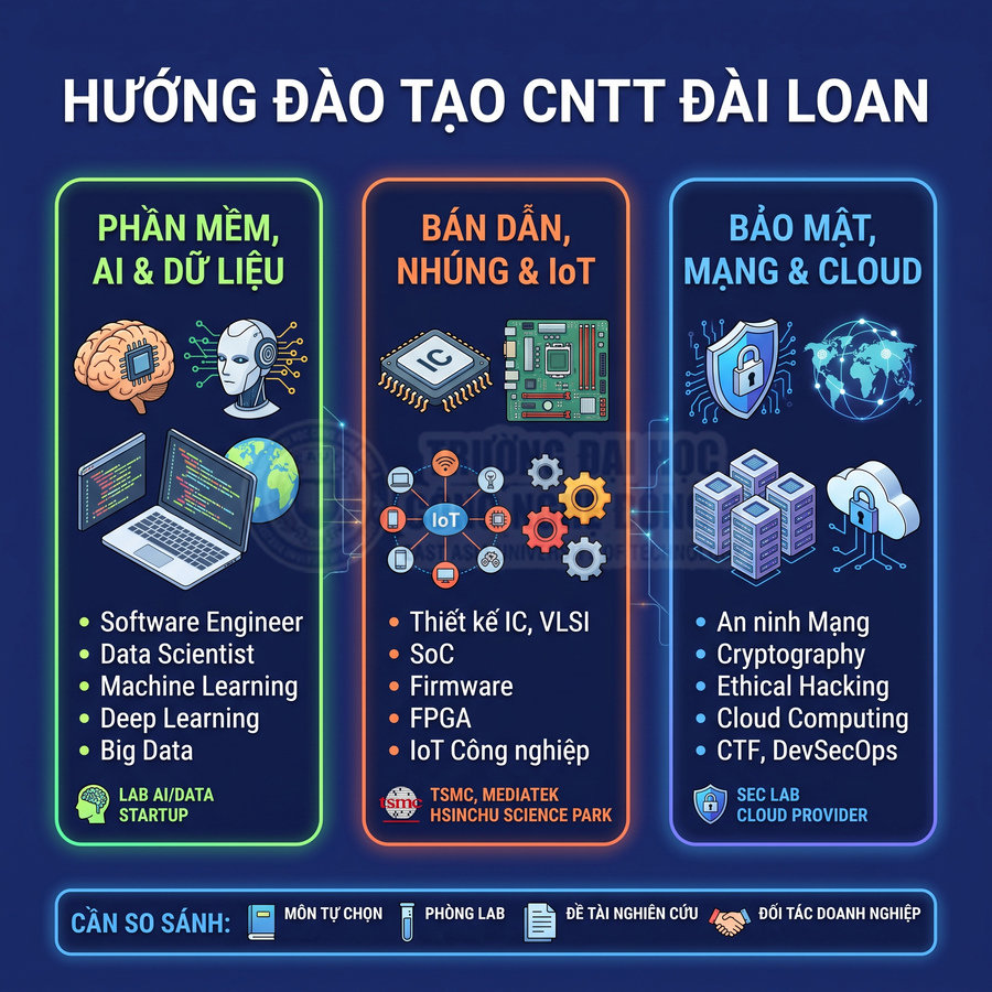 Hướng đào tạo CNTT Đài Loan với các mảng phần mềm AI dữ liệu, bán dẫn nhúng IoT và bảo mật mạng cloud