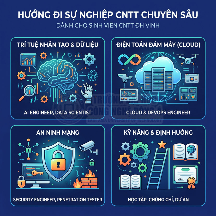 Hướng đi sự nghiệp CNTT chuyên sâu cho sinh viên với AI, cloud, an ninh mạng và kỹ năng định hướng
