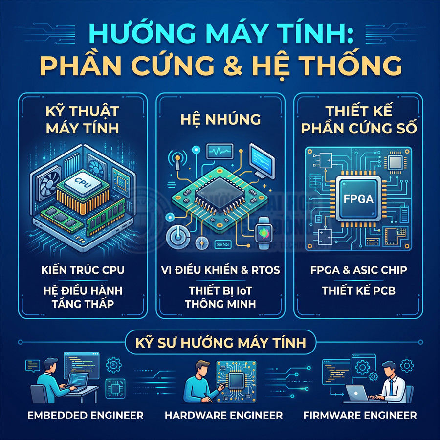 Hướng đi kỹ sư máy tính phần cứng và hệ thống, gồm kỹ thuật máy tính, hệ nhúng, thiết kế phần cứng số