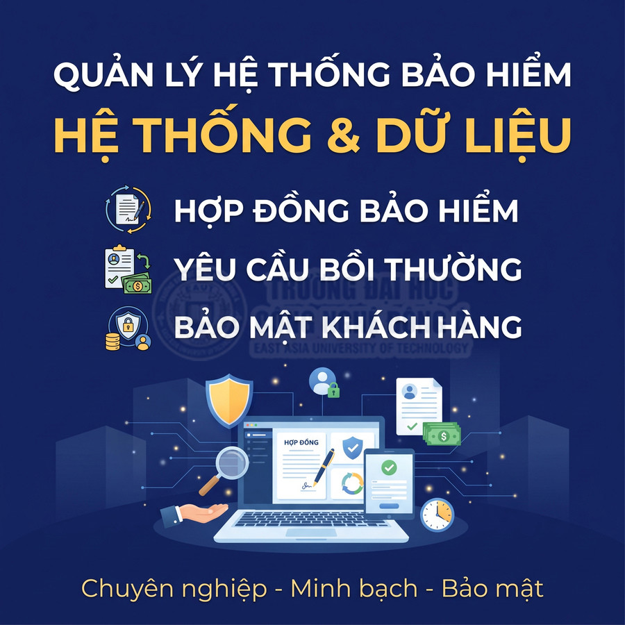Hệ thống quản lý bảo hiểm với hợp đồng, yêu cầu bồi thường và bảo mật thông tin khách hàng trên laptop