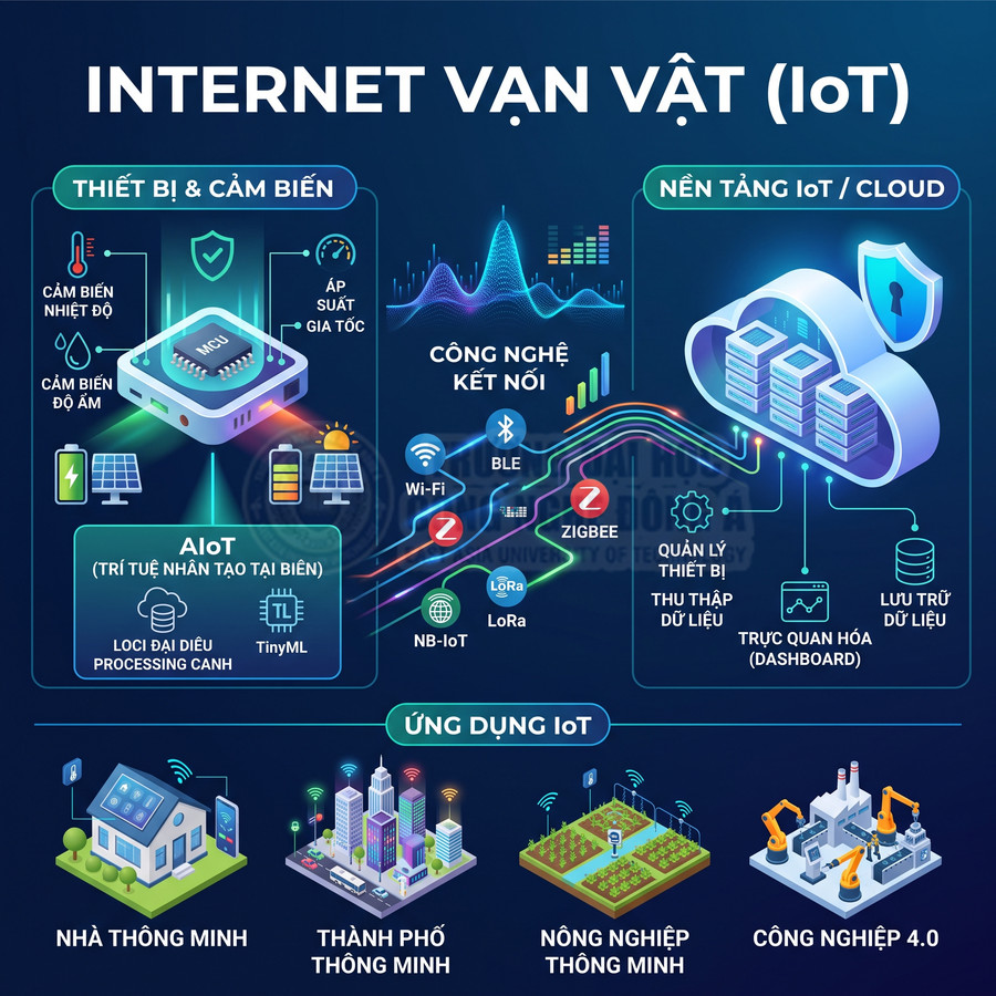 Mô hình Internet vạn vật IoT với cảm biến, nền tảng cloud và ứng dụng cho nhà, thành phố, nông nghiệp, công nghiệp