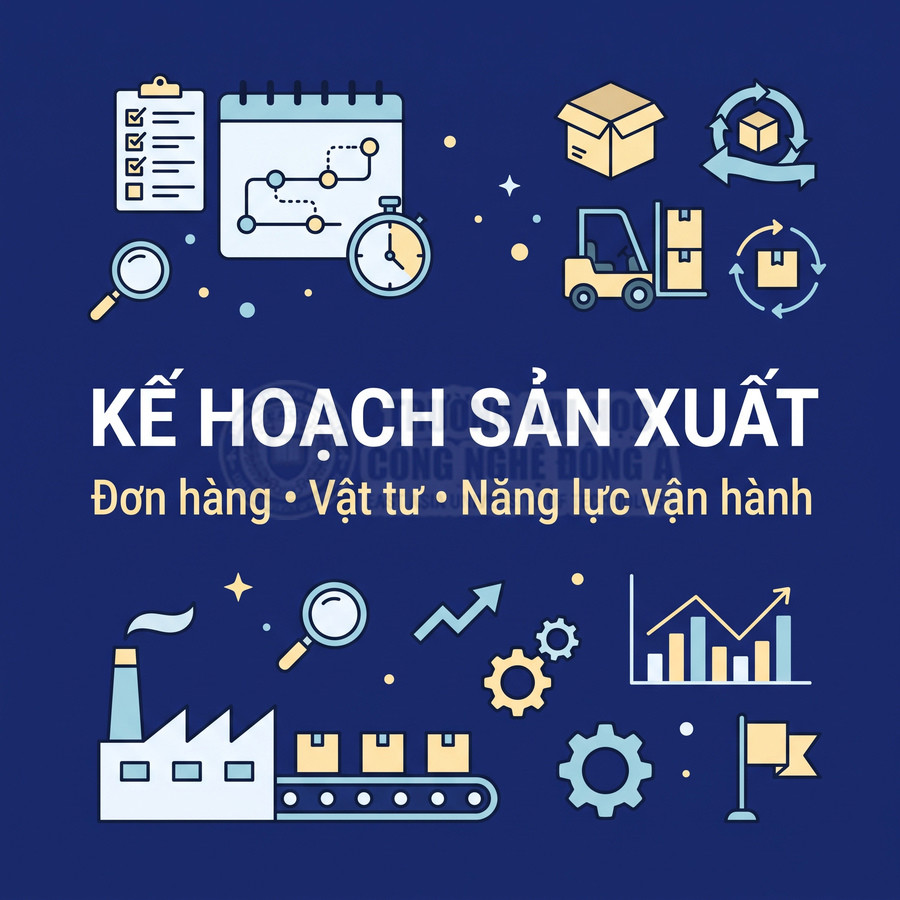 Kế hoạch sản xuất với các yếu tố đơn hàng, vật tư và năng lực vận hành nhà máy dây chuyền đóng gói hàng hóa