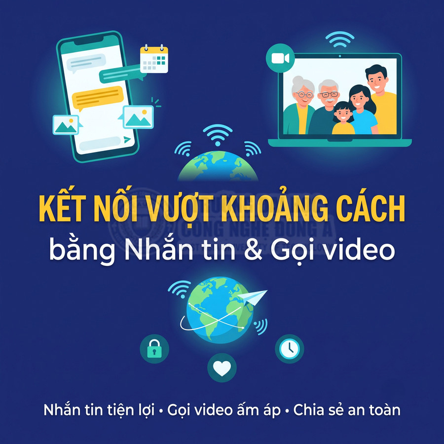 Điện thoại nhắn tin và laptop gọi video kết nối gia đình ở xa qua mạng internet