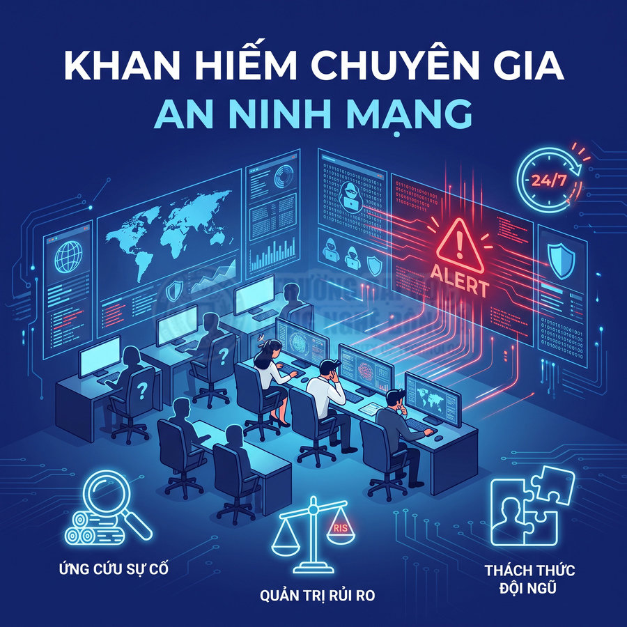 Trung tâm điều hành an ninh mạng với chuyên gia giám sát cảnh báo tấn công và quản trị rủi ro 24/7