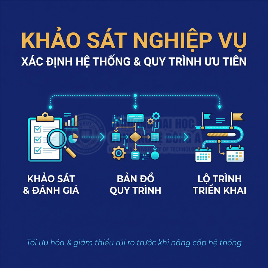 Quy trình khảo sát nghiệp vụ, đánh giá hệ thống, lập bản đồ quy trình và lộ trình triển khai nâng cấp hệ thống