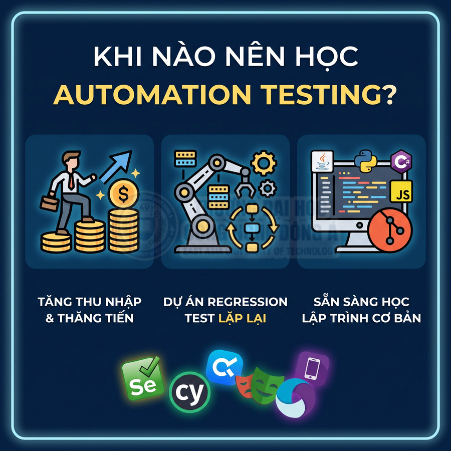 Lý do nên học automation testing: tăng thu nhập, test lặp lại, sẵn sàng học lập trình cơ bản