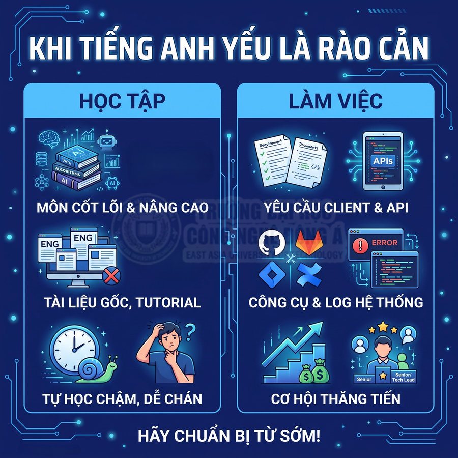 Infographic tiếng Việt về rào cản khi học và làm việc trong ngành IT do tiếng Anh yếu