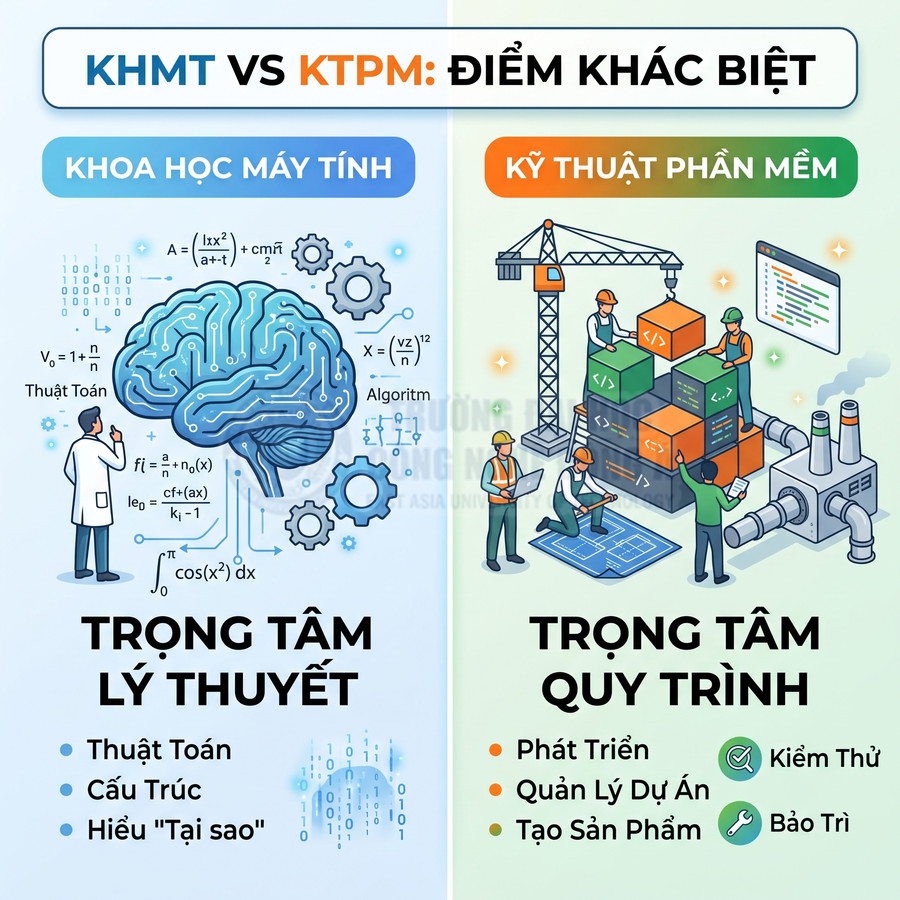 So sánh khoa học máy tính và kỹ thuật phần mềm với trọng tâm lý thuyết và quy trình phát triển sản phẩm