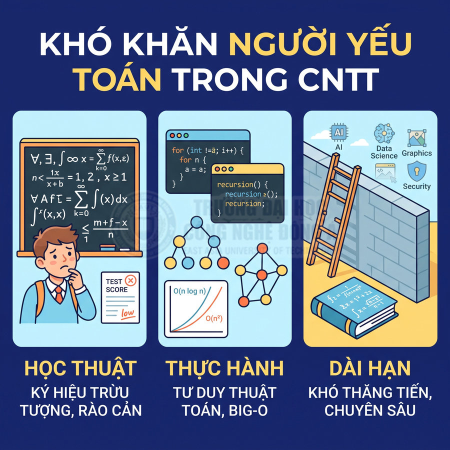 Khó khăn của người yếu toán trong ngành CNTT về học thuật, thực hành thuật toán và hạn chế phát triển dài hạn