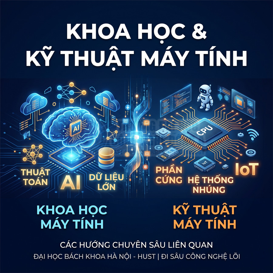 Poster giới thiệu ngành khoa học và kỹ thuật máy tính với AI, dữ liệu lớn, phần cứng, IoT tại Đại học Bách khoa Hà Nội