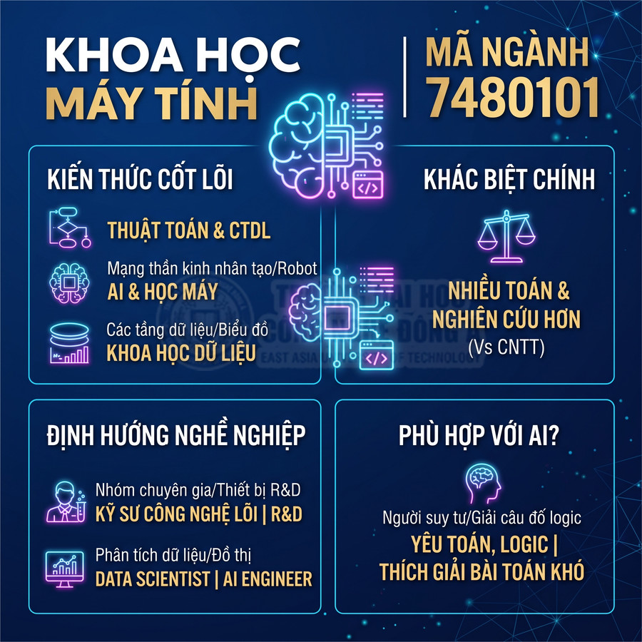 Thông tin ngành Khoa học máy tính 7480101, kiến thức cốt lõi, định hướng nghề nghiệp và đối tượng phù hợp