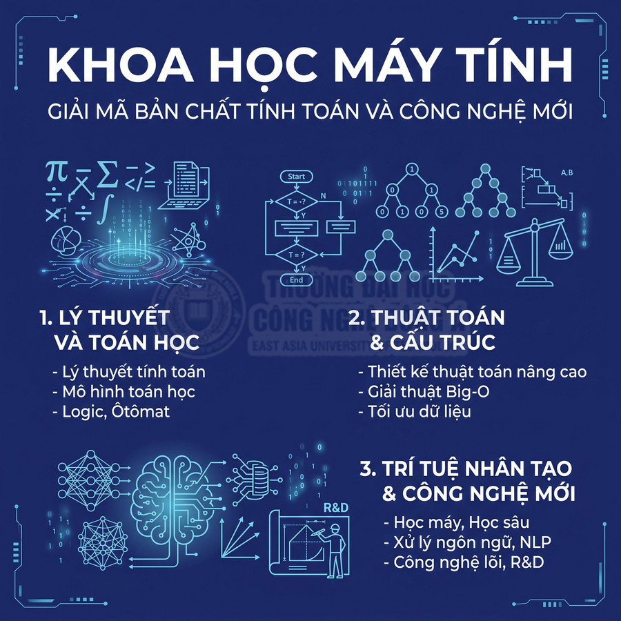 Nội dung giới thiệu ngành khoa học máy tính với các mảng lý thuyết toán, thuật toán, trí tuệ nhân tạo
