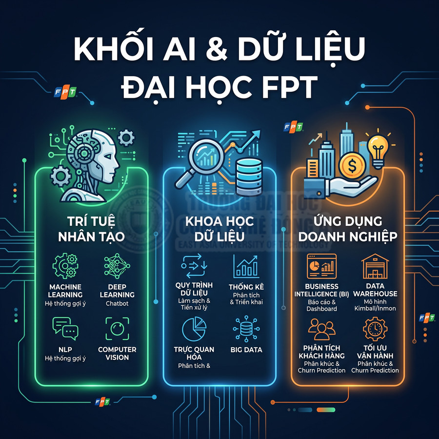 Chương trình khối AI và dữ liệu tại Đại học FPT với các ngành trí tuệ nhân tạo, khoa học dữ liệu, ứng dụng doanh nghiệp