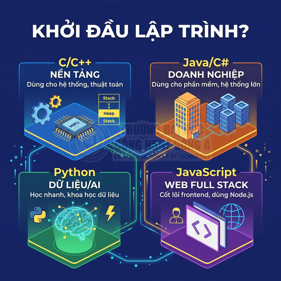 Infographic so sánh các ngôn ngữ lập trình C C++ Java C# Python JavaScript cho người mới bắt đầu