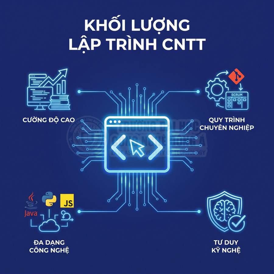 Khối lượng lập trình CNTT với biểu tượng trình duyệt, Java, Python, JavaScript, quy trình Scrum và tư duy kỹ nghệ