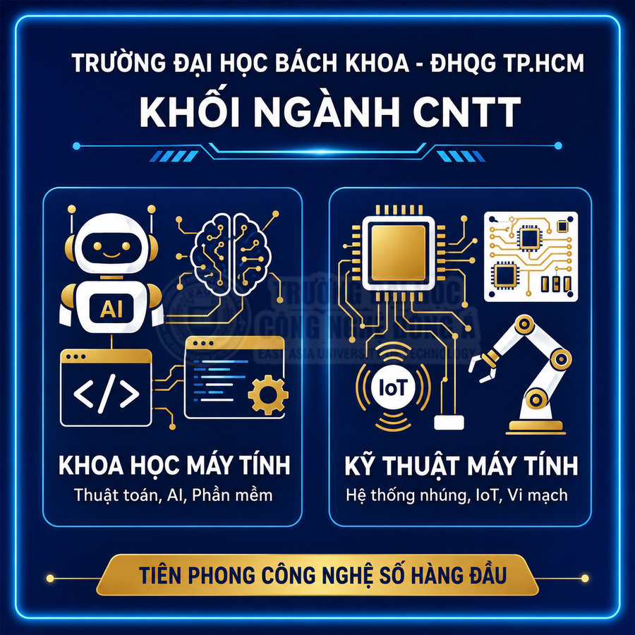 Poster giới thiệu khối ngành CNTT trường Đại học Bách Khoa TP.HCM với ngành khoa học máy tính và kỹ thuật máy tính
