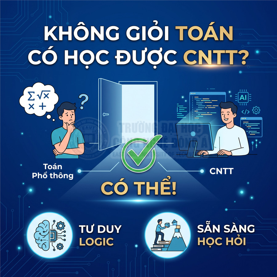 Thiết kế quảng bá học CNTT cho người không giỏi toán, nhấn mạnh tư duy logic và tinh thần sẵn sàng học hỏi