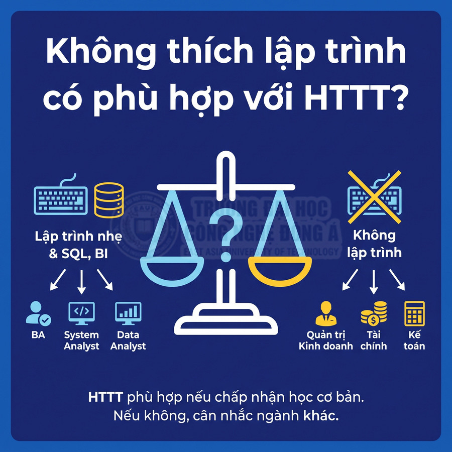 So sánh ngành Hệ thống thông tin với các lựa chọn không lập trình như quản trị kinh doanh, tài chính, kế toán