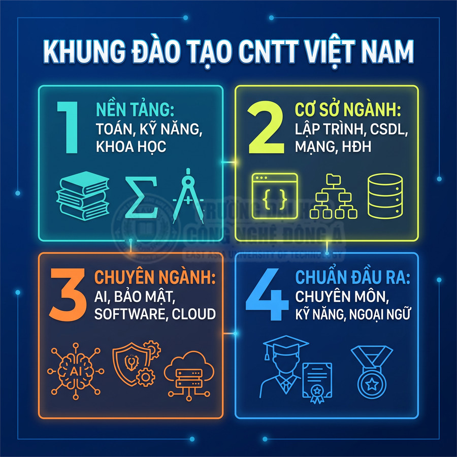 Khung đào tạo CNTT Việt Nam với 4 phần nền tảng, cơ sở ngành, chuyên ngành và chuẩn đầu ra