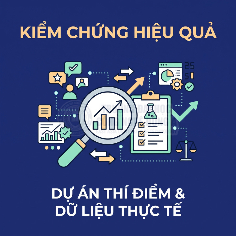 Minh họa kiểm chứng hiệu quả dự án thí điểm bằng dữ liệu thực tế, biểu đồ và danh sách đánh giá