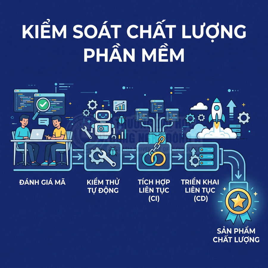 Quy trình kiểm soát chất lượng phần mềm từ đánh giá mã đến triển khai liên tục tạo ra sản phẩm chất lượng