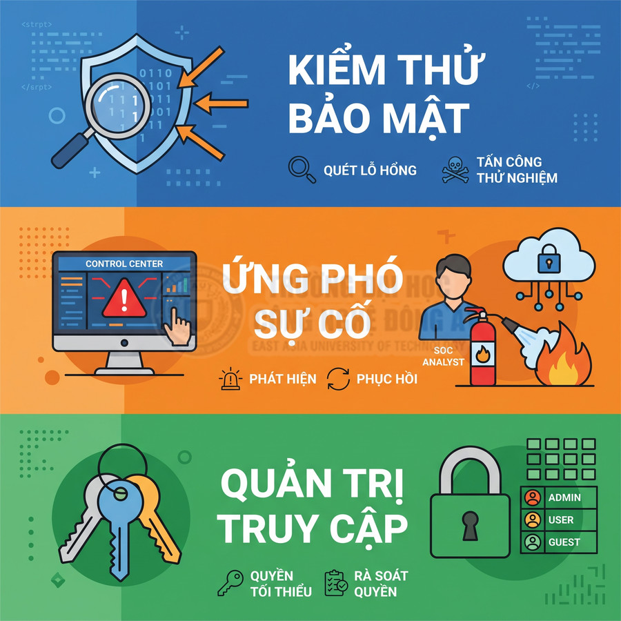 Minh họa dịch vụ an ninh mạng với kiểm thử bảo mật, ứng phó sự cố và quản trị truy cập bằng biểu tượng trực quan